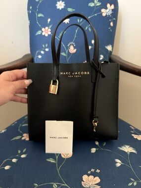 Marc Jacobs Black Pebbled Leather Satchel with Gold Hardware